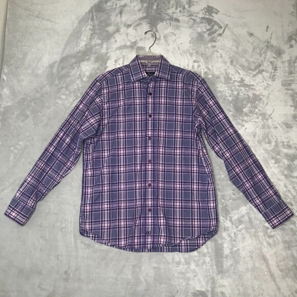 Bugatchi Other - Bugatchi Uomo Shirt Mens Small Purple White Plaid Button Up Long Sleeve Cotton